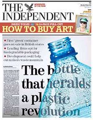 Una marca de agua mineral de Reino Unido lanza la primera botella de plástico biodegradable